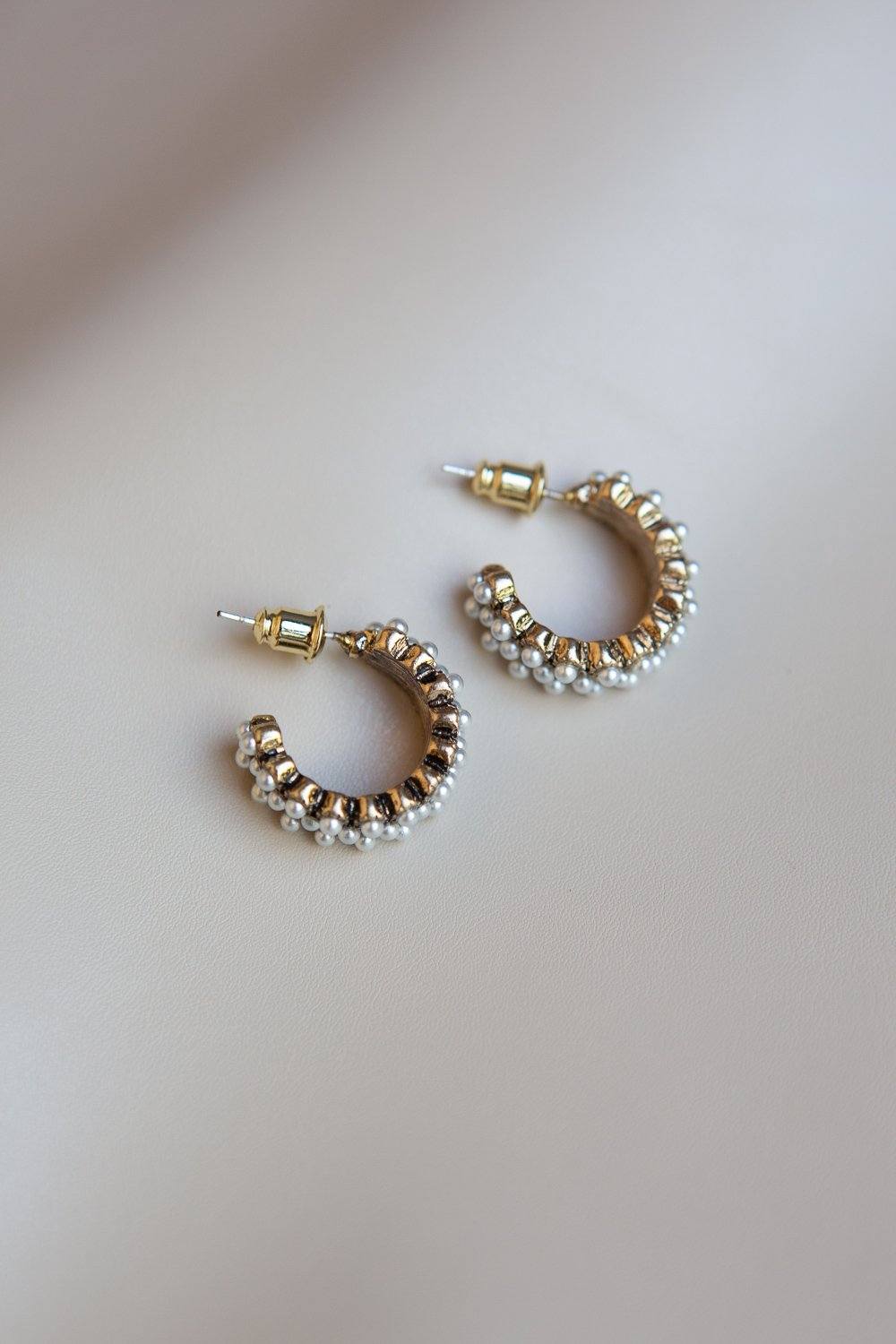 Antique Gold Hoops with Pearl Accents - Wynter Bloom