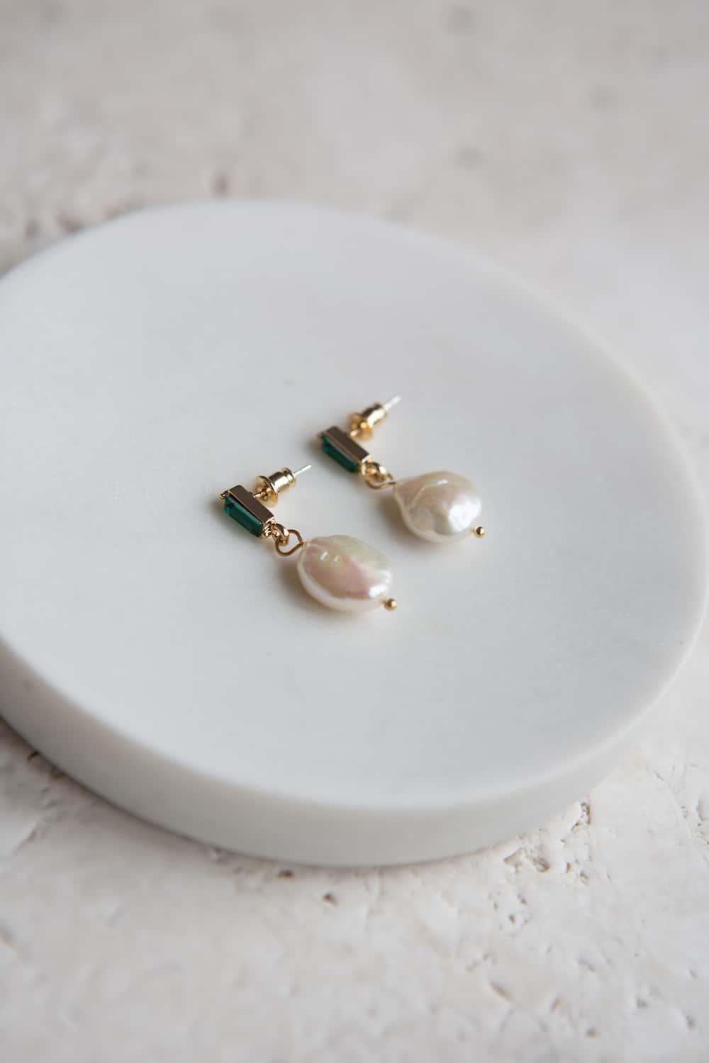 Emerald Green Crystal Baroque Pearl Drop Earrings - Wynter Bloom