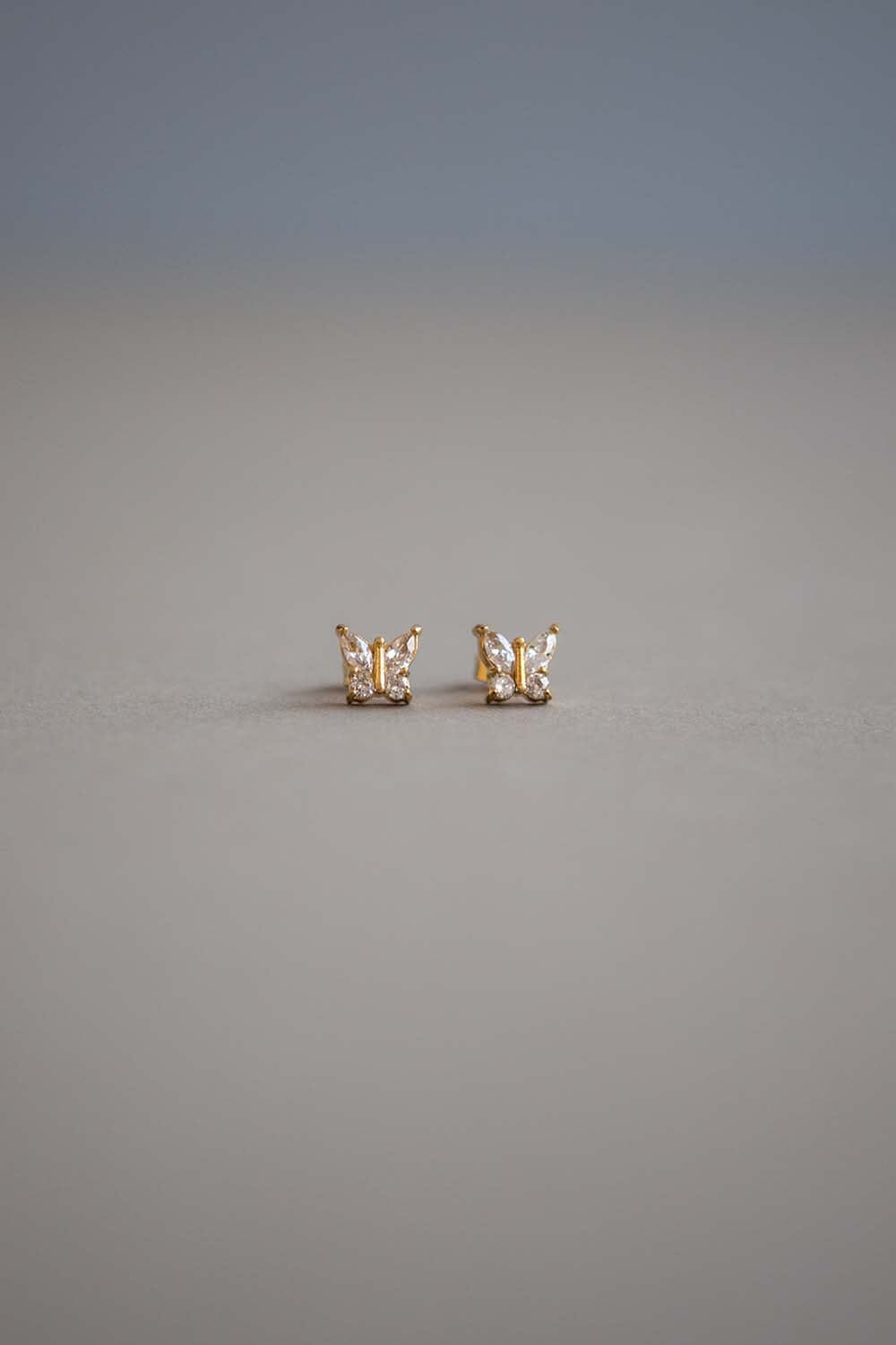 Dainty Gold Crystal Butterfly Stud Earrings