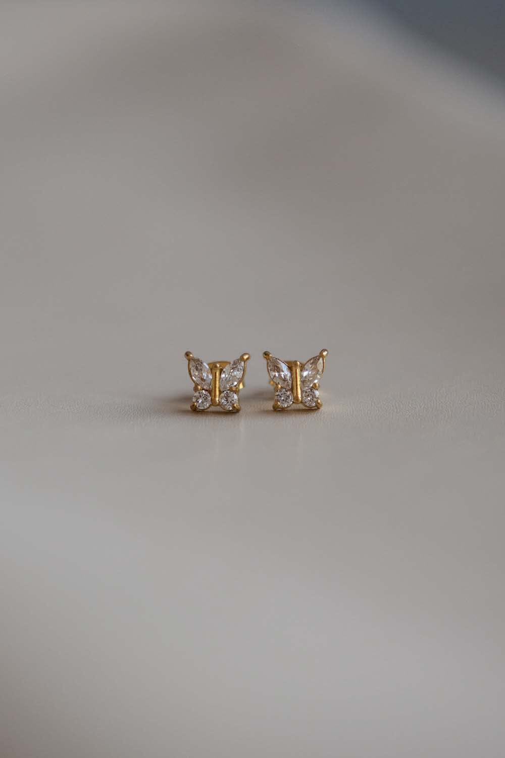 Dainty Gold Crystal Butterfly Stud Earrings