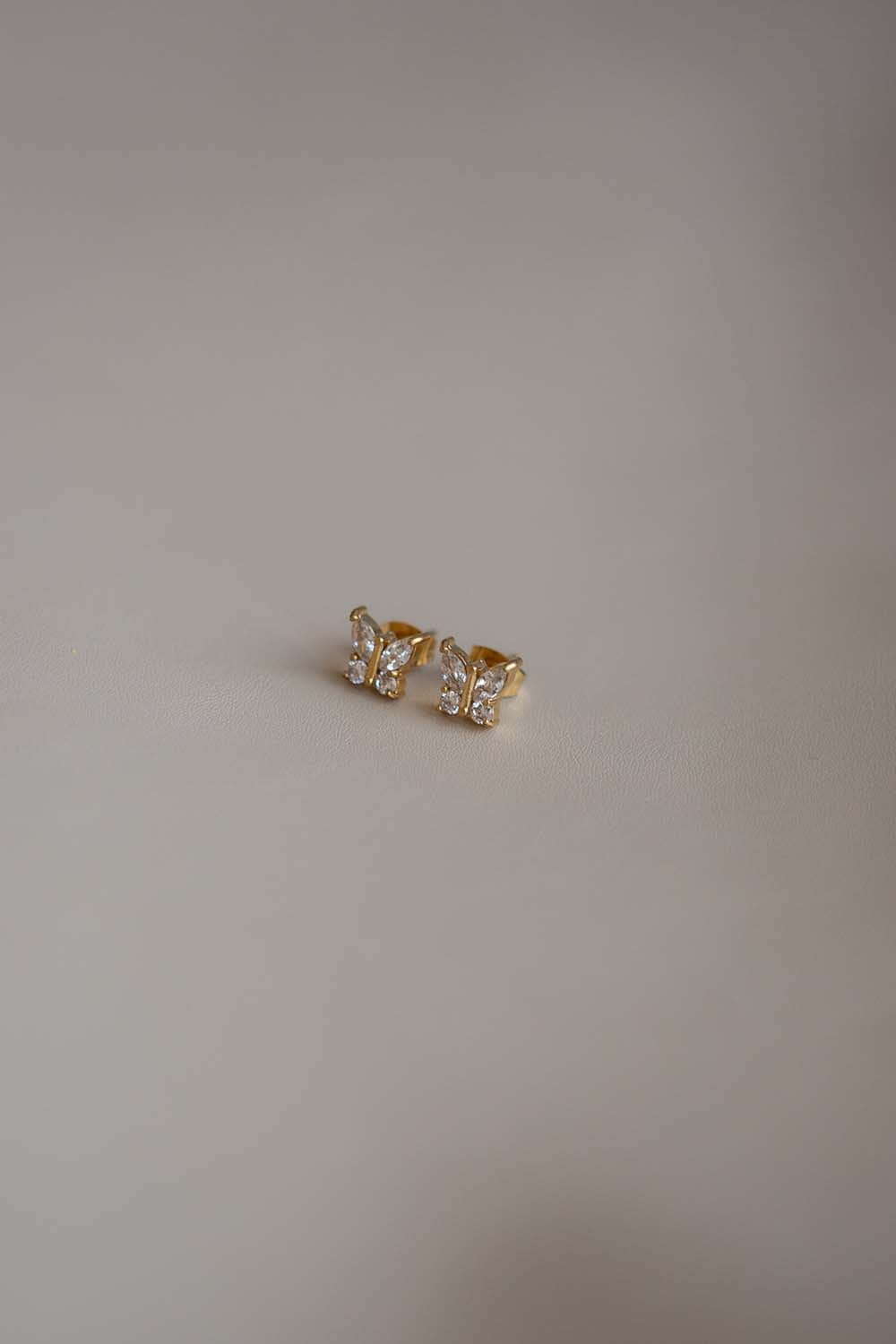 Dainty Gold Crystal Butterfly Stud Earrings