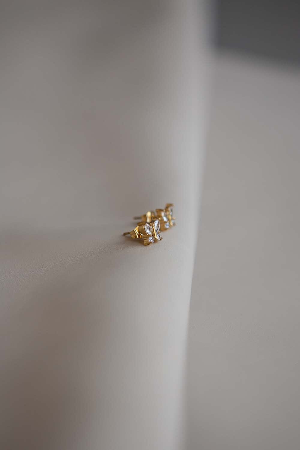 Dainty Gold Crystal Butterfly Stud Earrings