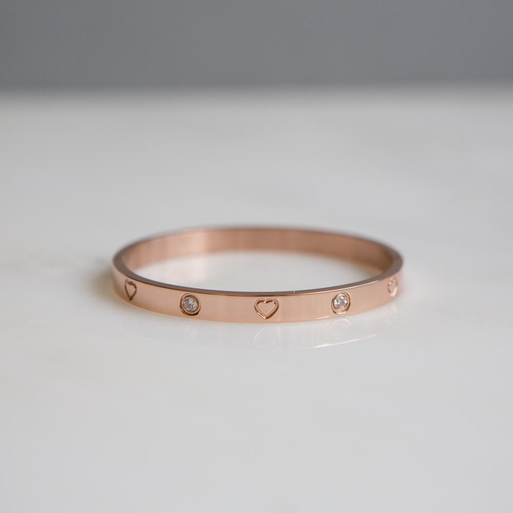 Heart CZ Bangle Bracelet (Rose Gold) - Wynter Bloom