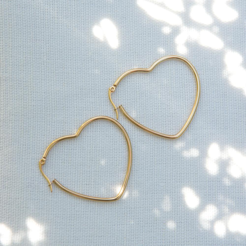 Gold Heart Shaped Hoop Earrings - Wynter Bloom