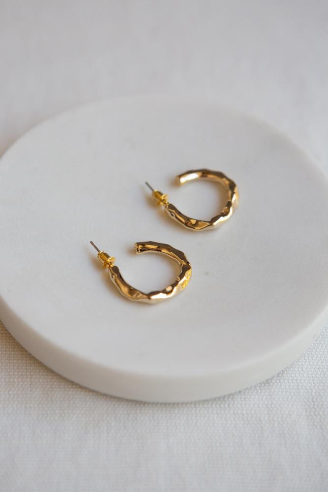 Gold Hammered Hoop Earrings - Wynter Bloom