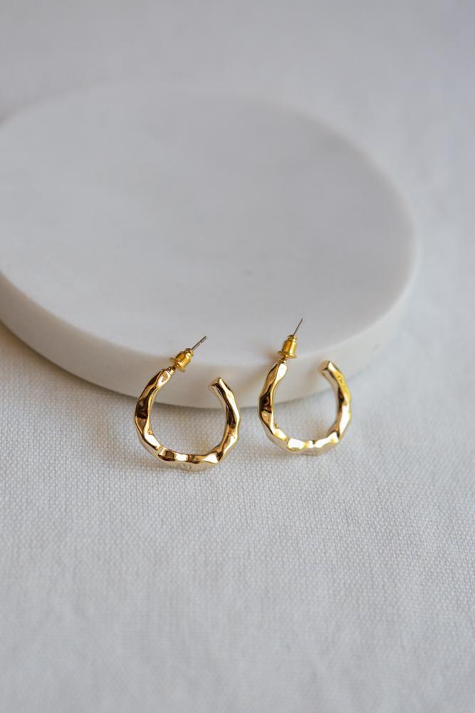 Gold Hammered Hoop Earrings - Wynter Bloom