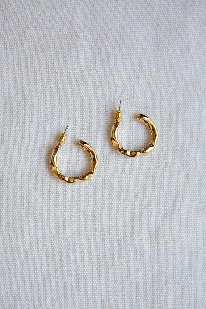 Gold Hammered Hoop Earrings - Wynter Bloom
