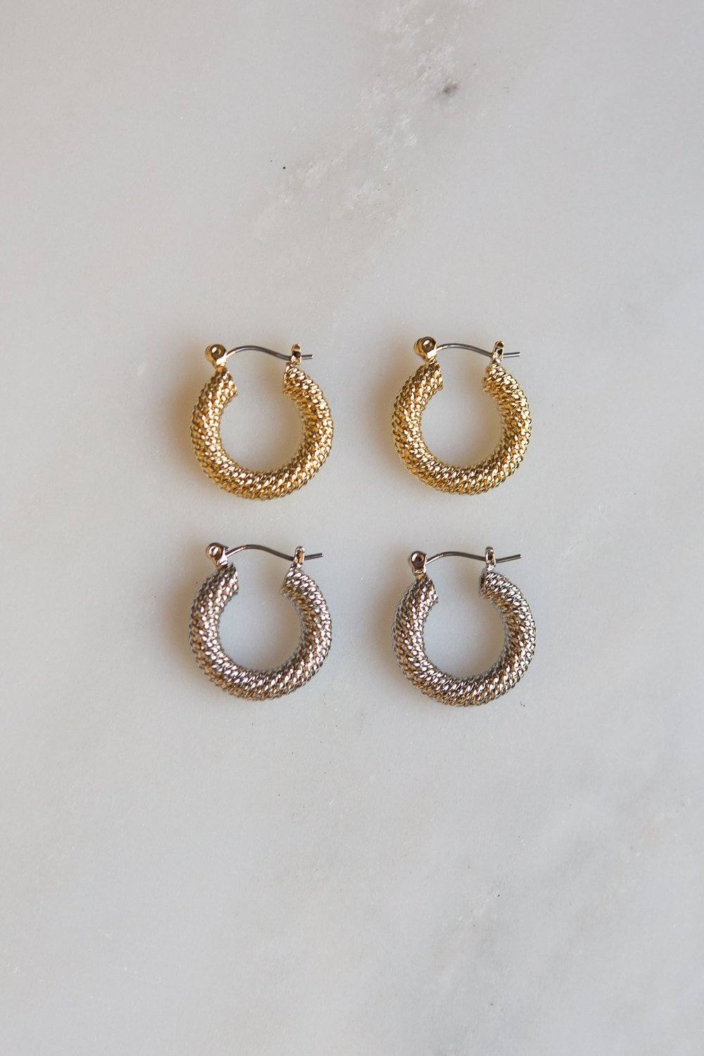 Braided Twist Hoop Earrings (Silver) - Wynter Bloom