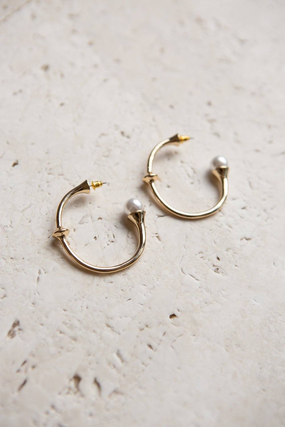 Gold Open Hoop with Pearl Accent - Wynter Bloom