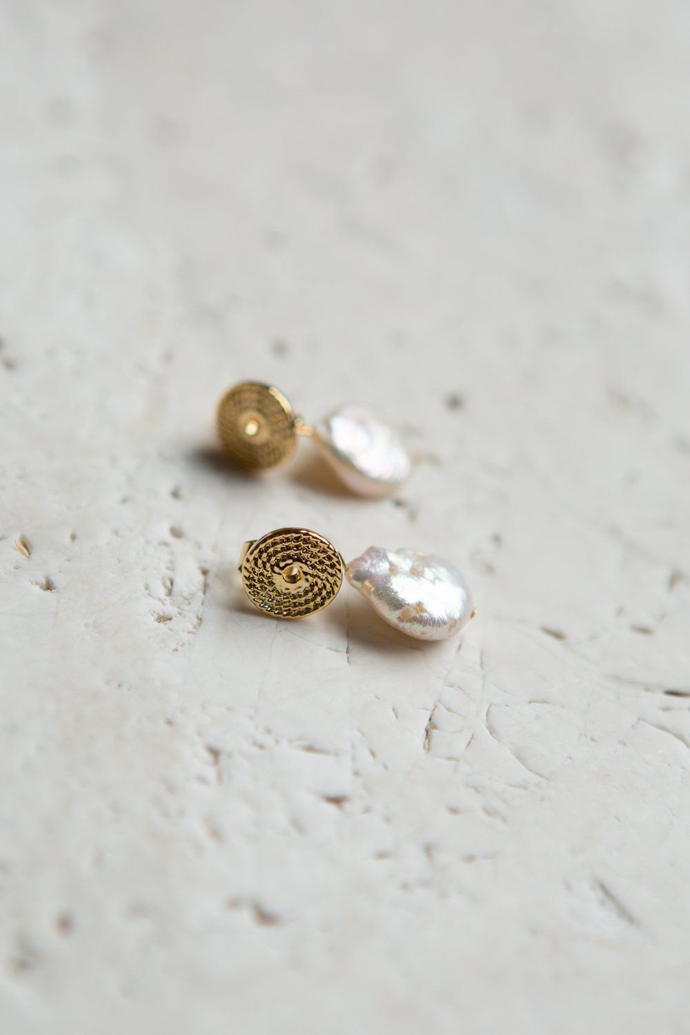 Gold Braid Disc Baroque Pearl Drop Earrings - Wynter Bloom