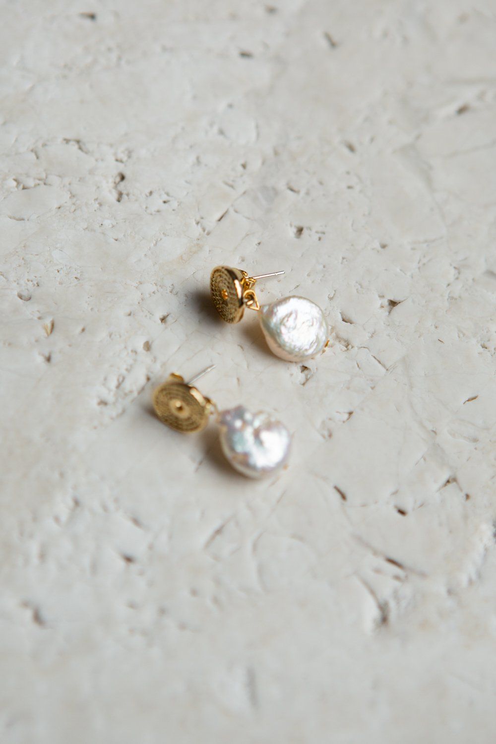 Gold Braid Disc Baroque Pearl Drop Earrings - Wynter Bloom