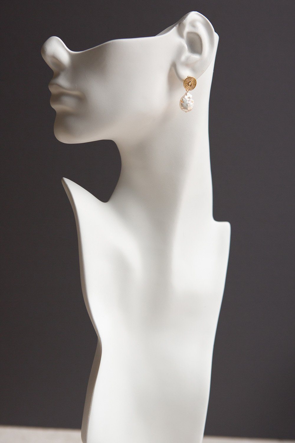 Gold Braid Disc Baroque Pearl Drop Earrings - Wynter Bloom