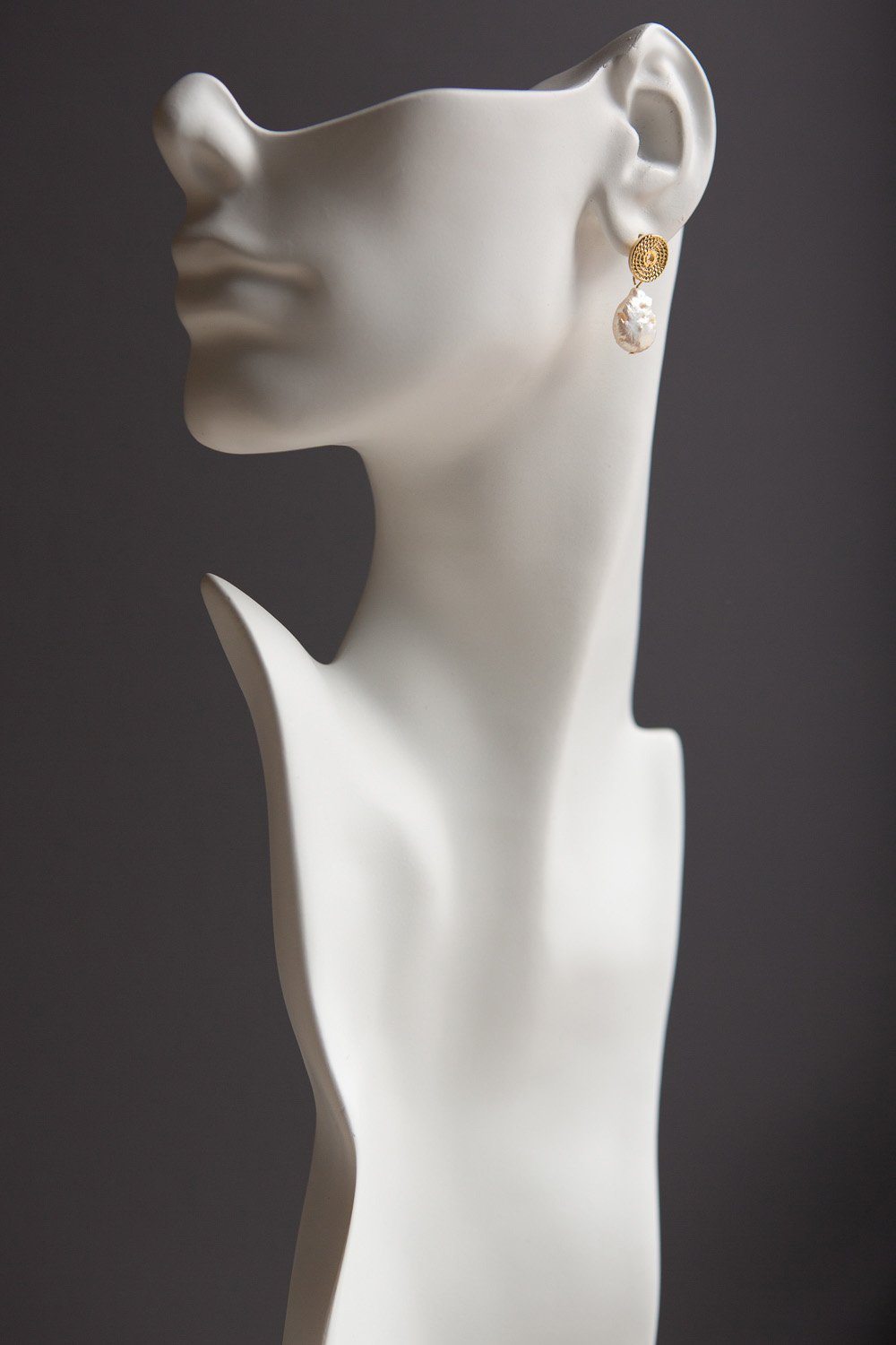 Gold Braid Disc Baroque Pearl Drop Earrings - Wynter Bloom