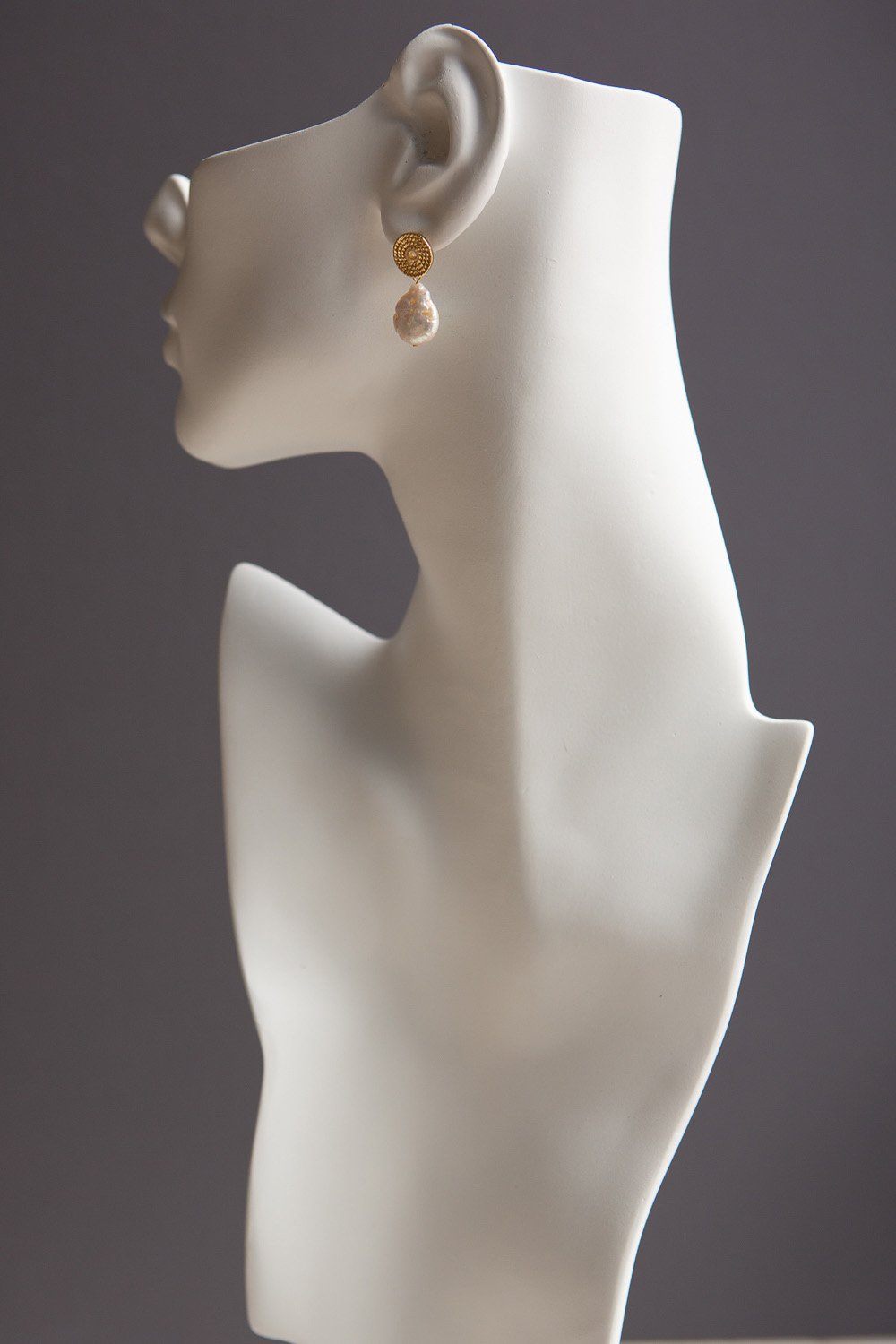 Gold Braid Disc Baroque Pearl Drop Earrings - Wynter Bloom