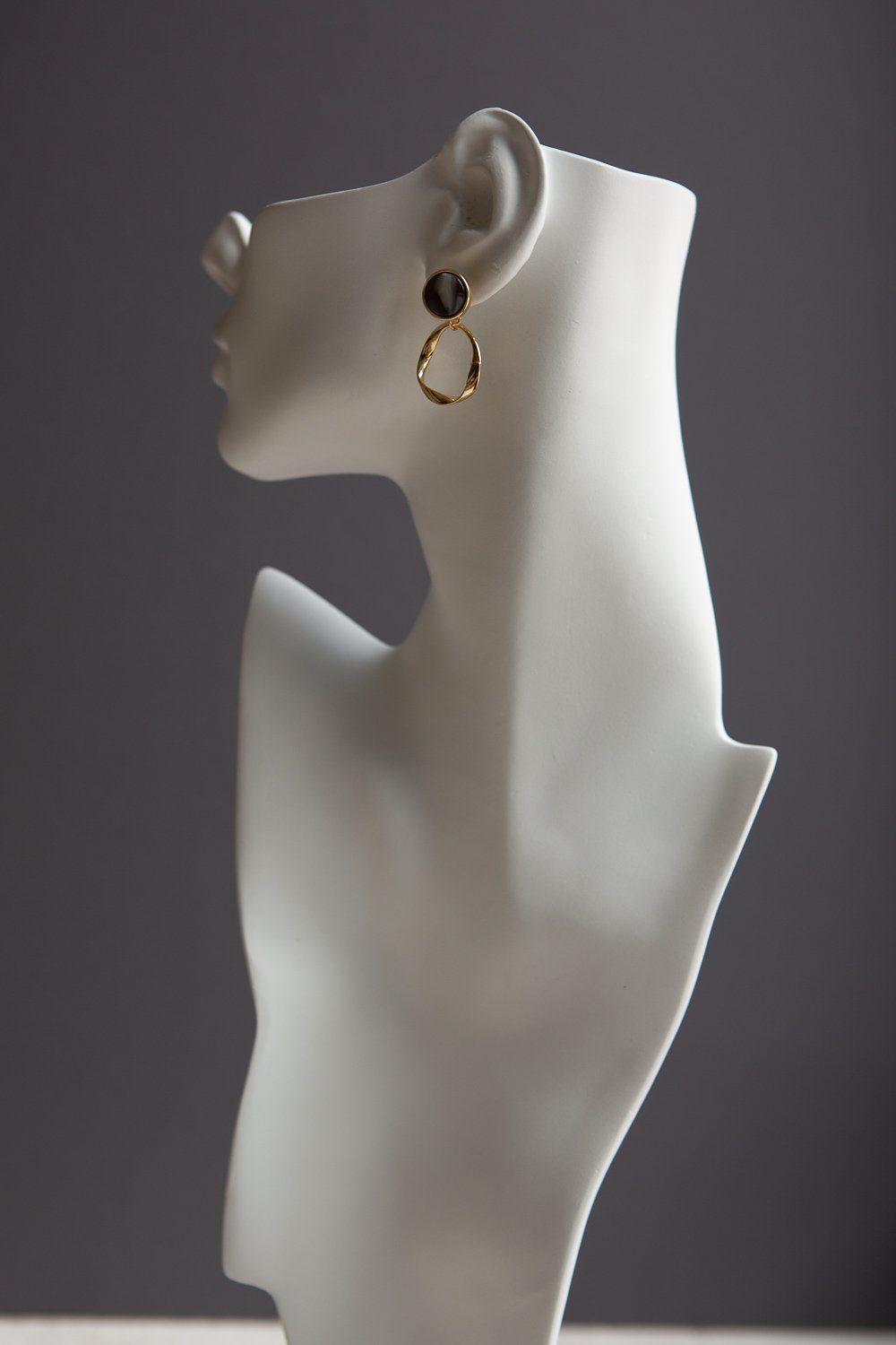 Gold Tone Drop Earrings with Blue Grey Pearlized Disc Accents - Wynter Bloom