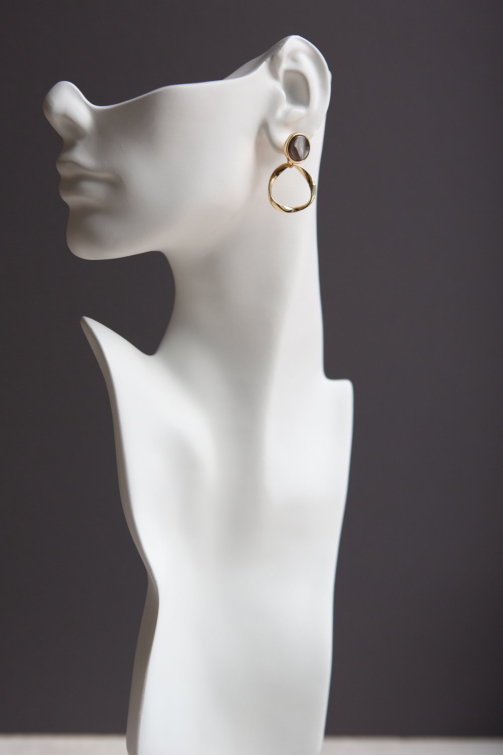Gold Tone Drop Earrings with Blue Grey Pearlized Disc Accents - Wynter Bloom