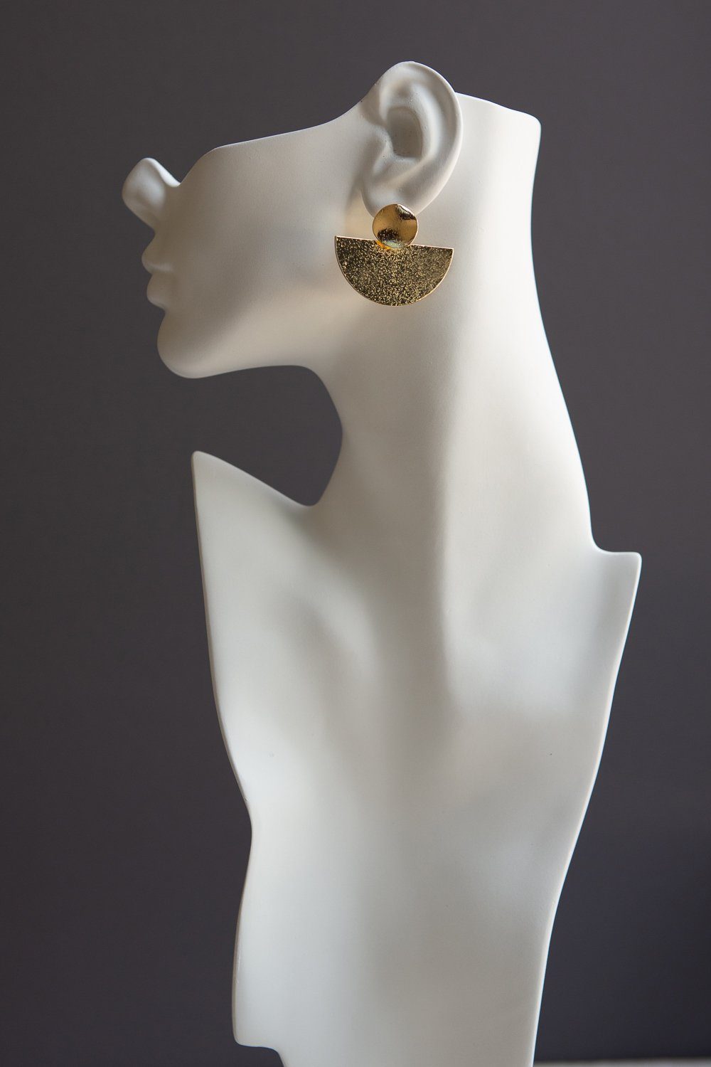 Geometric Disc Semicircle Earrings in Distressed Finish - Wynter Bloom