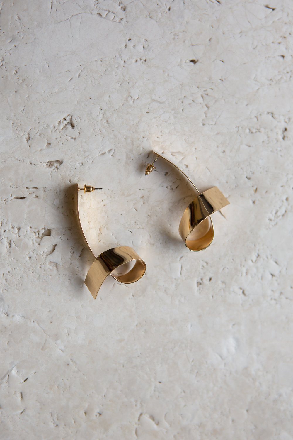 Gold Tone Elongated Curl Earring - Wynter Bloom