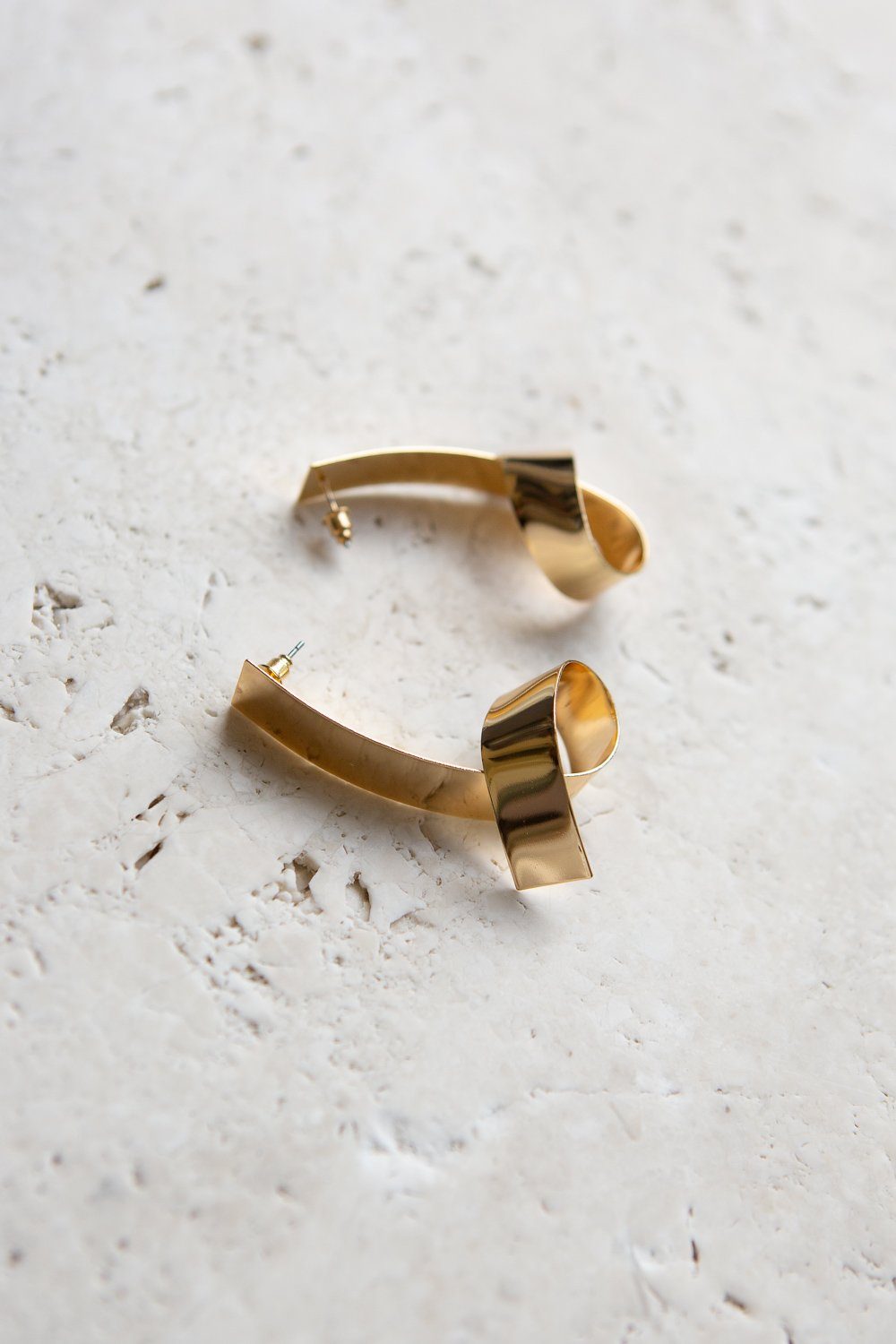 Gold Tone Elongated Curl Earring - Wynter Bloom