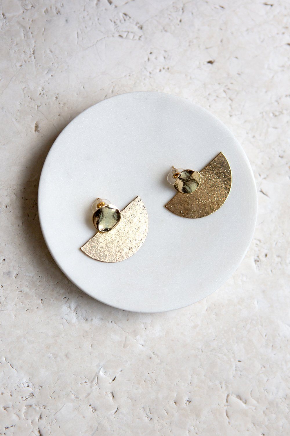 Geometric Disc Semicircle Earrings in Distressed Finish - Wynter Bloom
