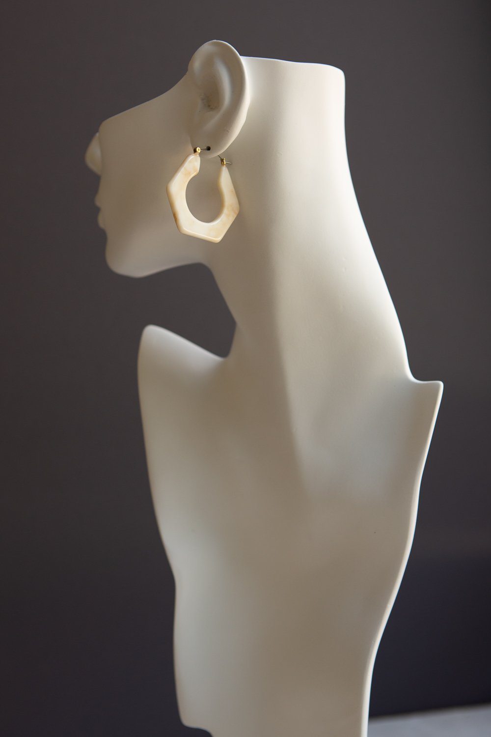 Light Brown Marbleized Hexagon Hoop Earrings - Wynter Bloom