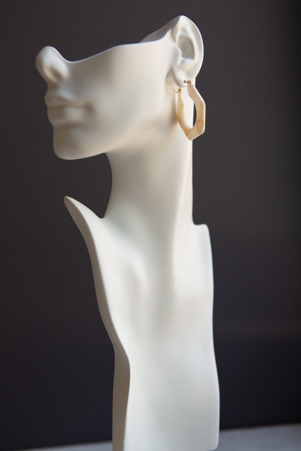 Light Brown Marbleized Hexagon Hoop Earrings - Wynter Bloom