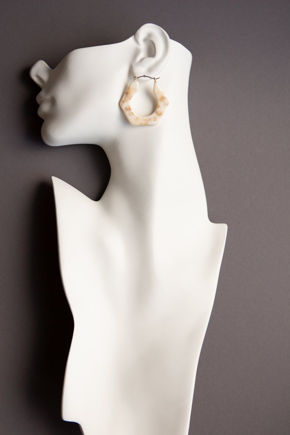 Light Brown Marbleized Hexagon Hoop Earrings - Wynter Bloom