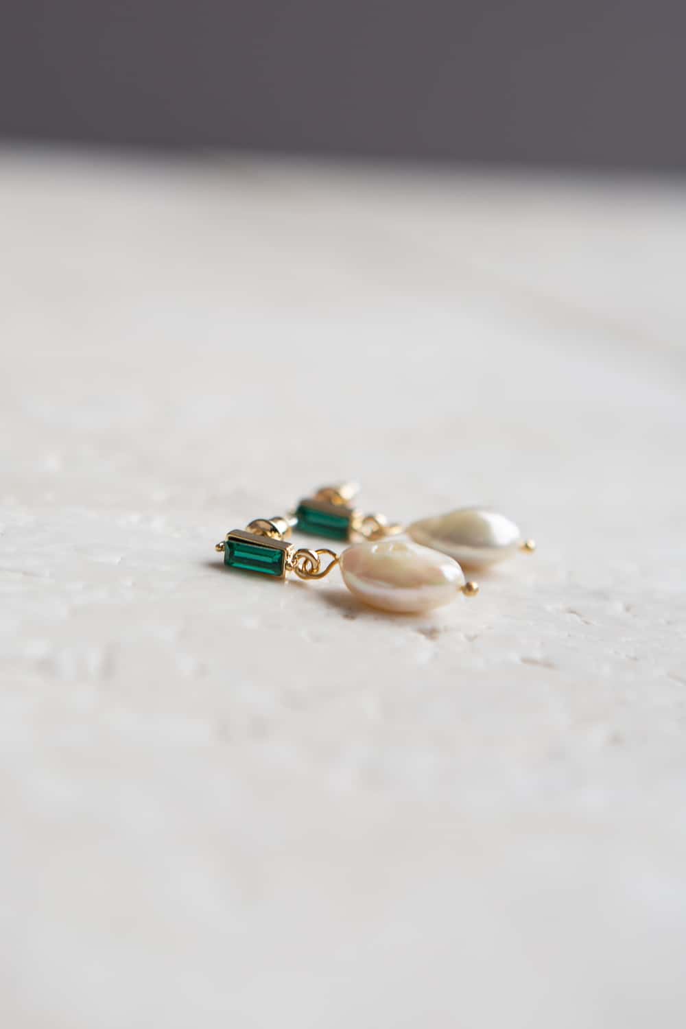 Emerald Green Crystal Baroque Pearl Drop Earrings - Wynter Bloom