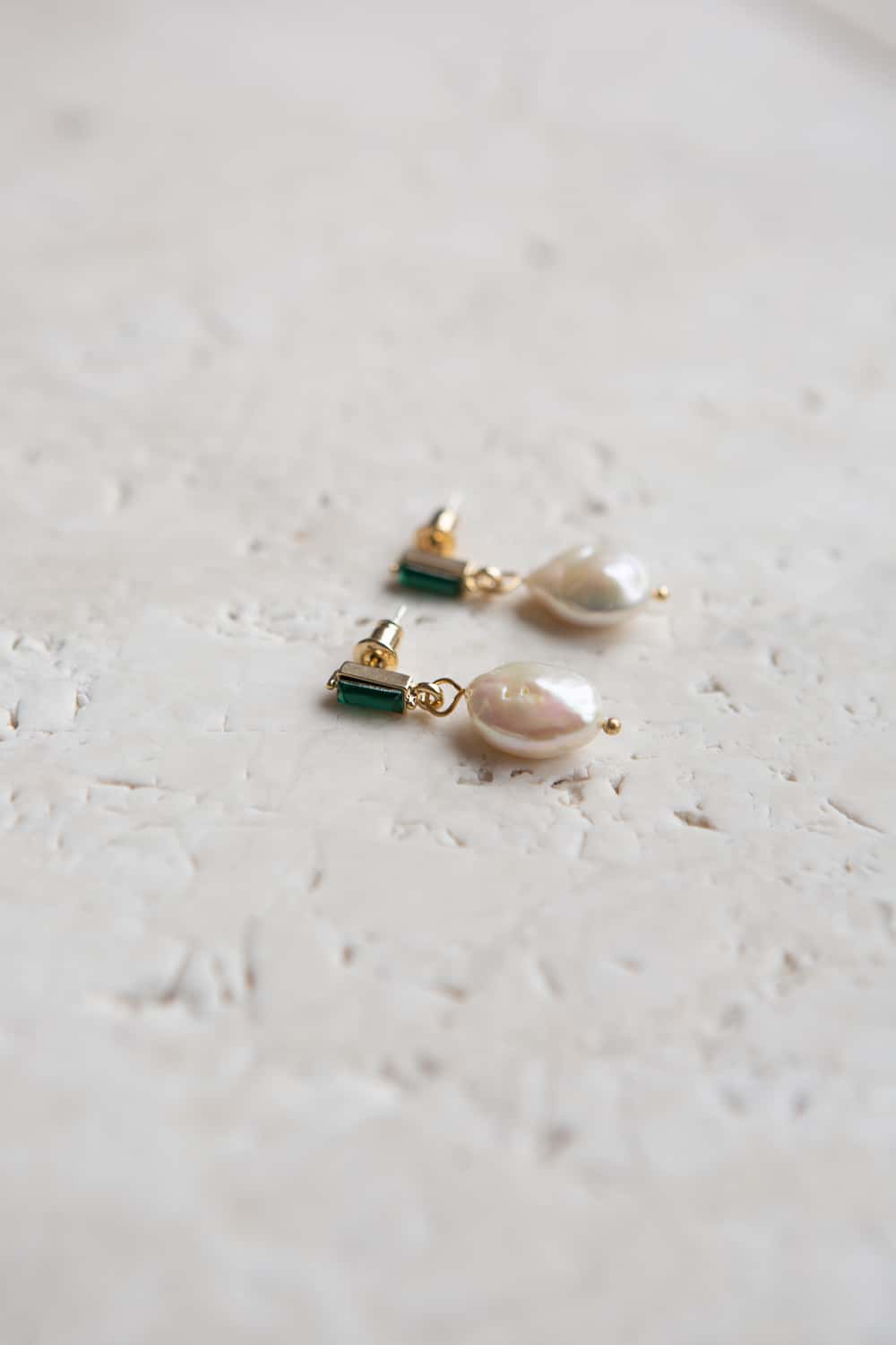 Emerald Green Crystal Baroque Pearl Drop Earrings - Wynter Bloom