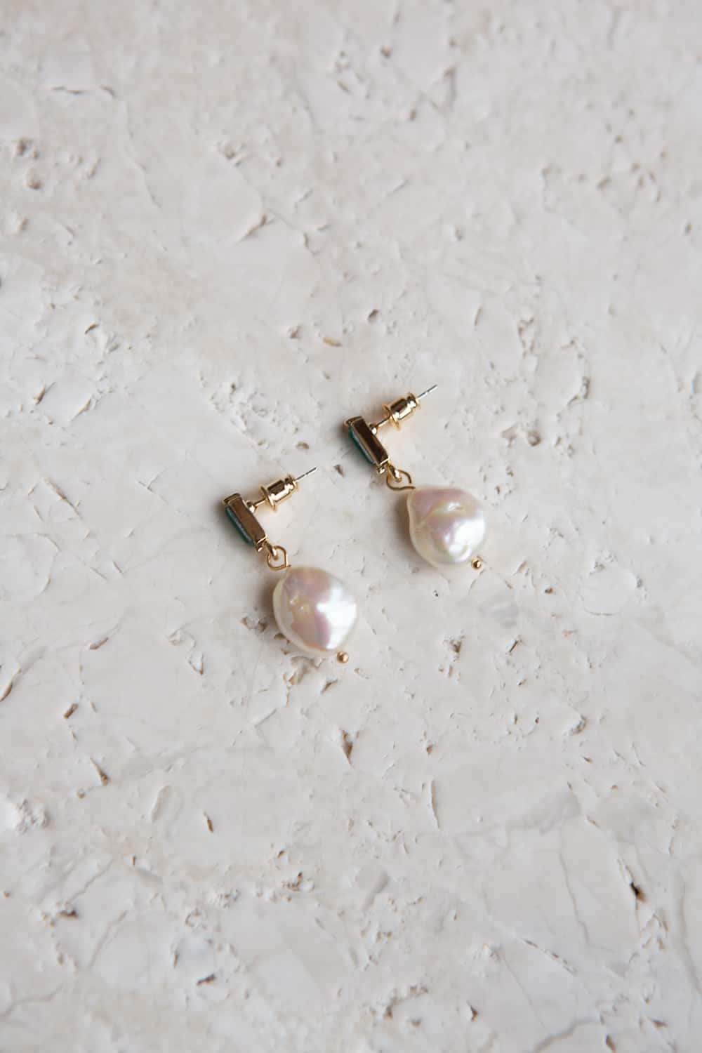 Emerald Green Crystal Baroque Pearl Drop Earrings - Wynter Bloom