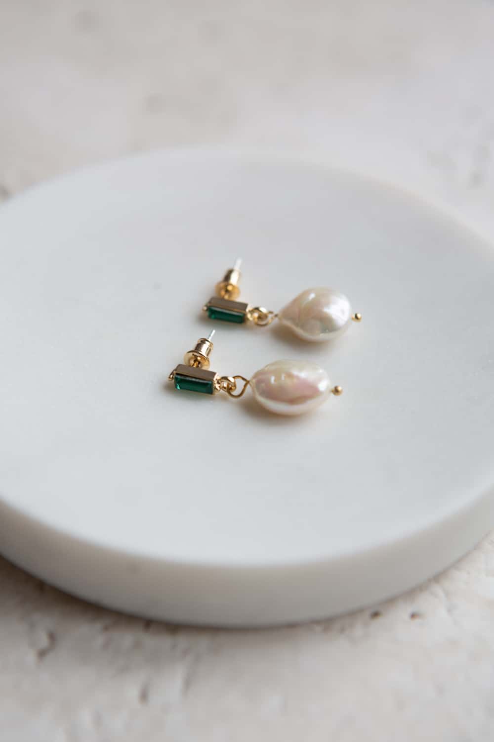 Emerald Green Crystal Baroque Pearl Drop Earrings - Wynter Bloom
