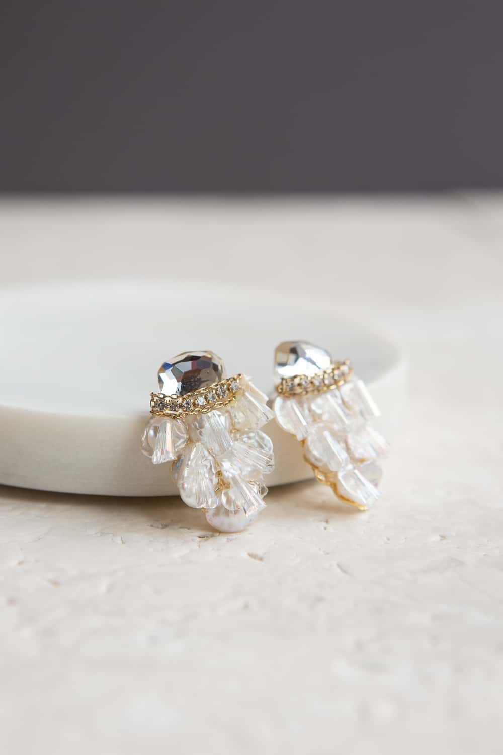 Irregular Shaped Pearl Crystal Cluster Stud Earrings - Wynter Bloom