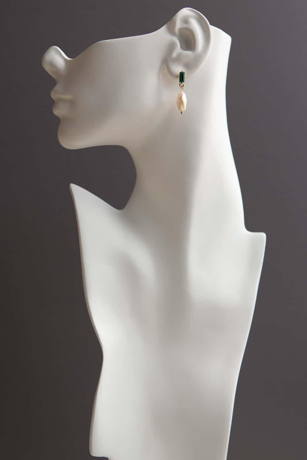 Emerald Green Crystal Baroque Pearl Drop Earrings - Wynter Bloom