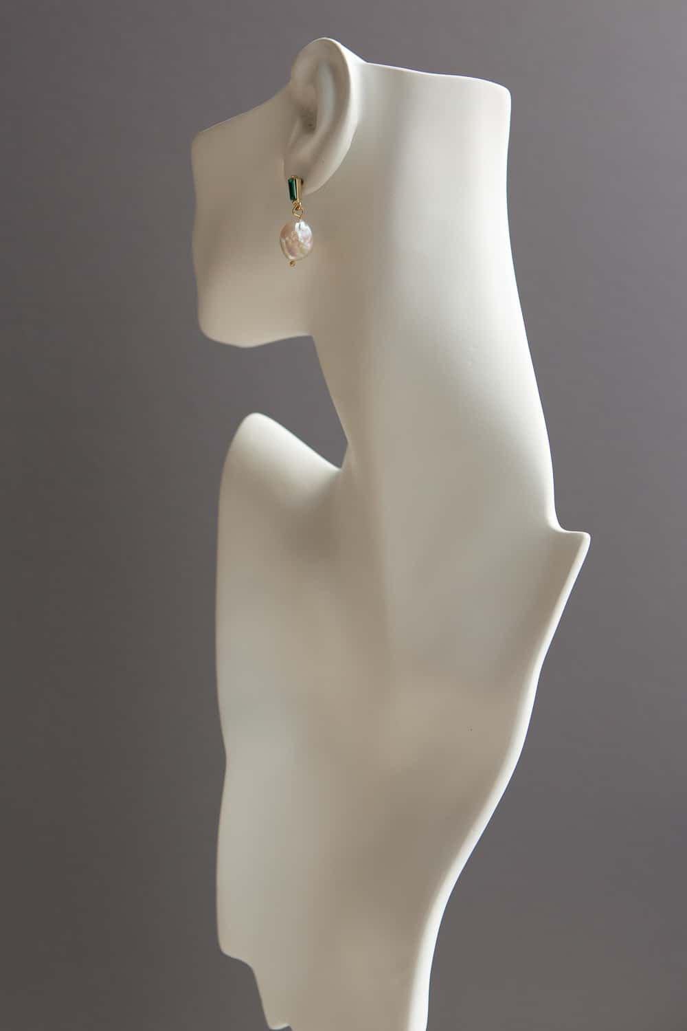 Emerald Green Crystal Baroque Pearl Drop Earrings - Wynter Bloom