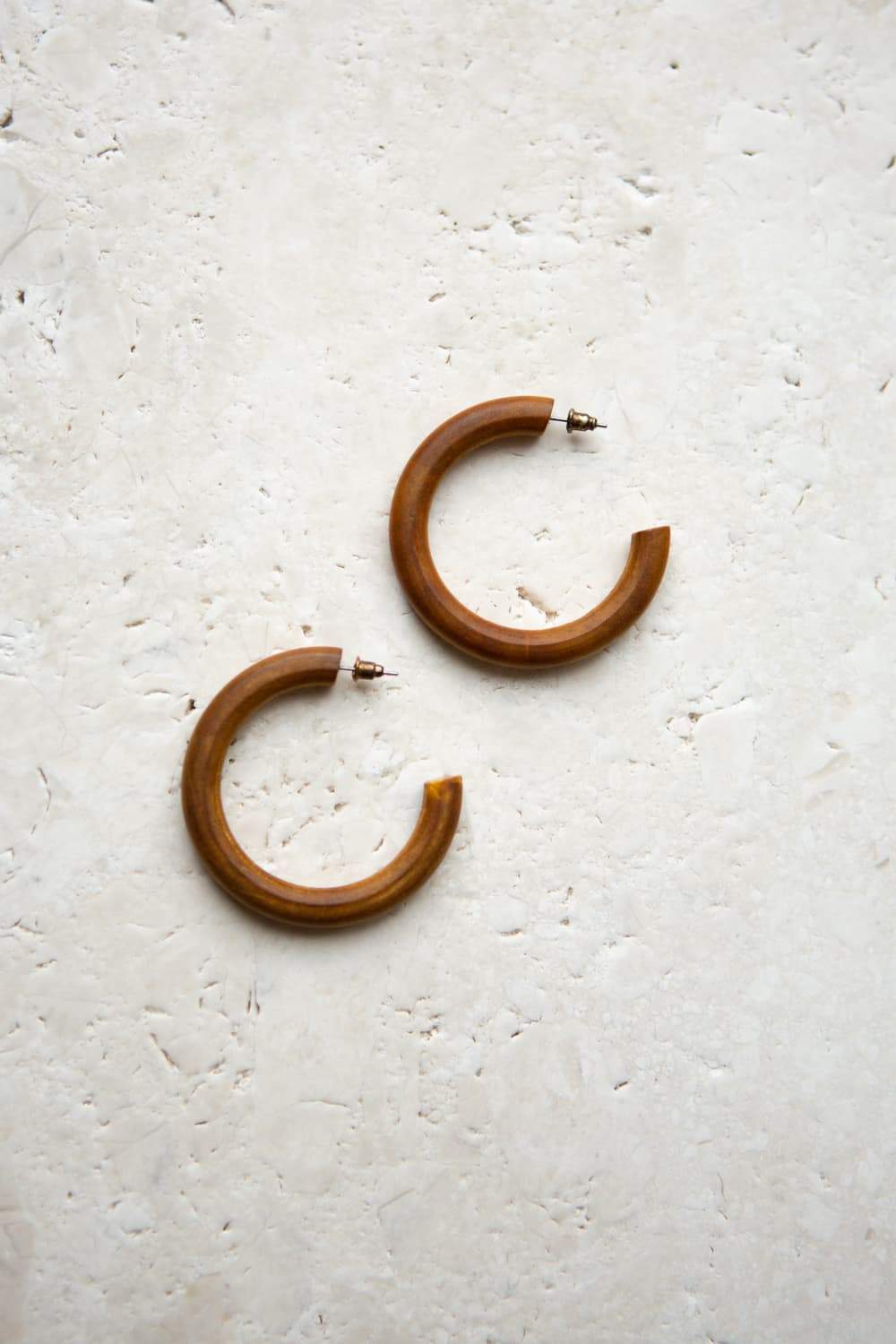 Brown Stained Wood Hoop Earrings - Wynter Bloom