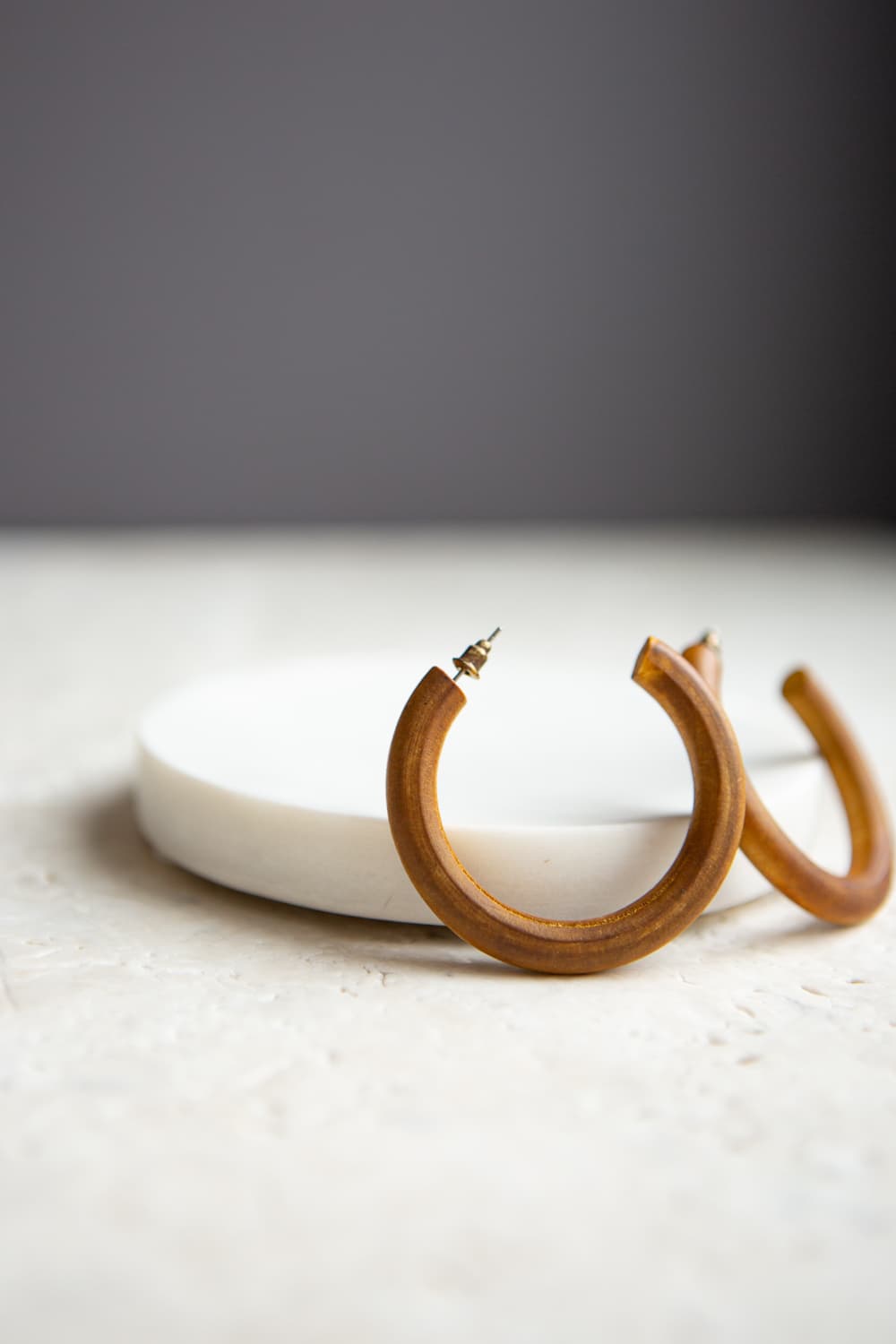 Brown Stained Wood Hoop Earrings - Wynter Bloom
