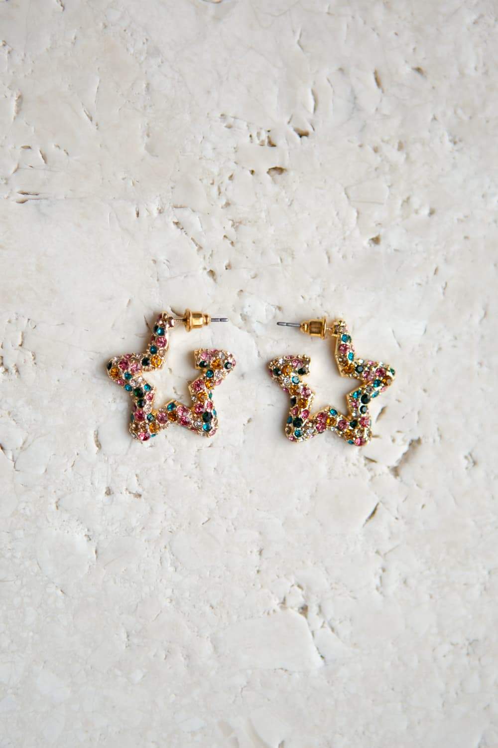 Rainbow Crystal Star Hoop Earrings - Wynter Bloom