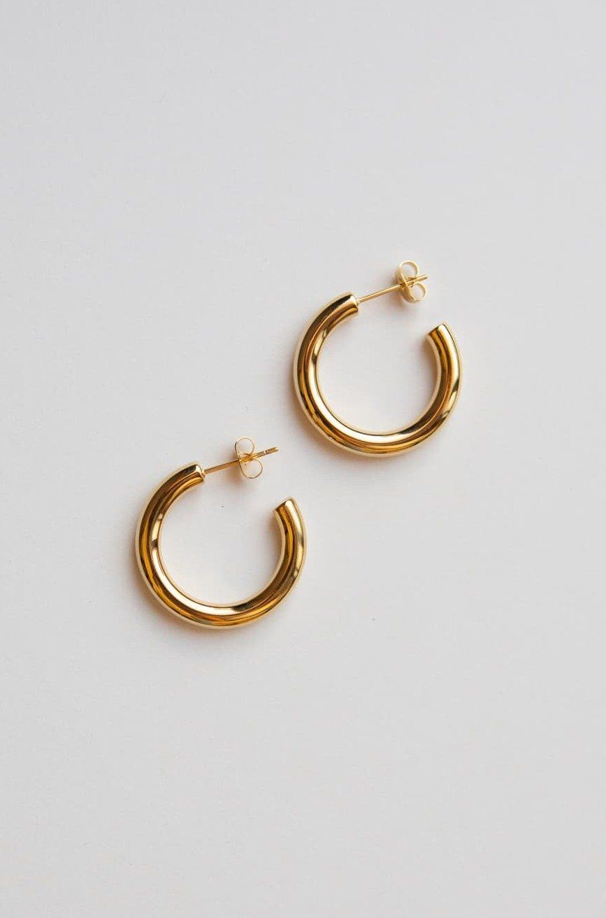 Gold Medium Thick Hoop Earrings - Wynter Bloom