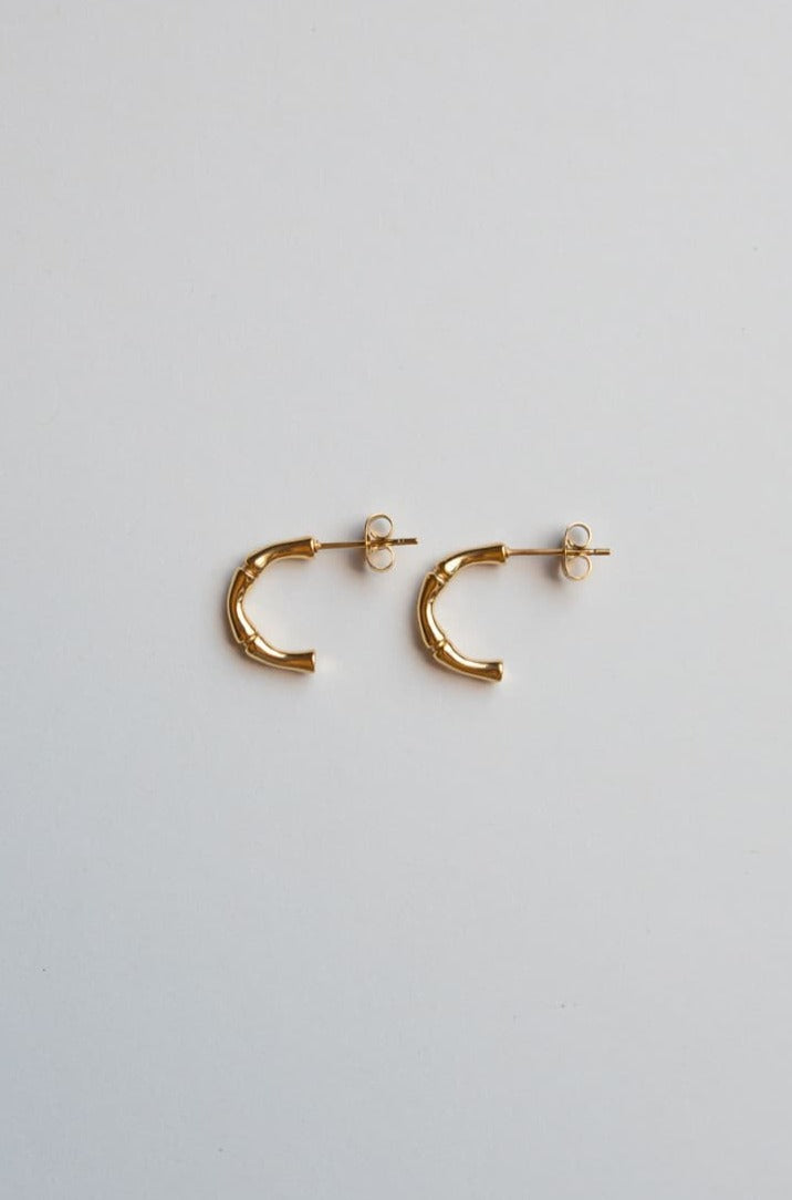 Tiny Gold Bamboo Half Hoop Earrings