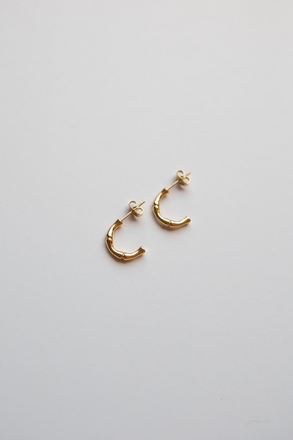 Tiny Gold Bamboo Half Hoop Earrings