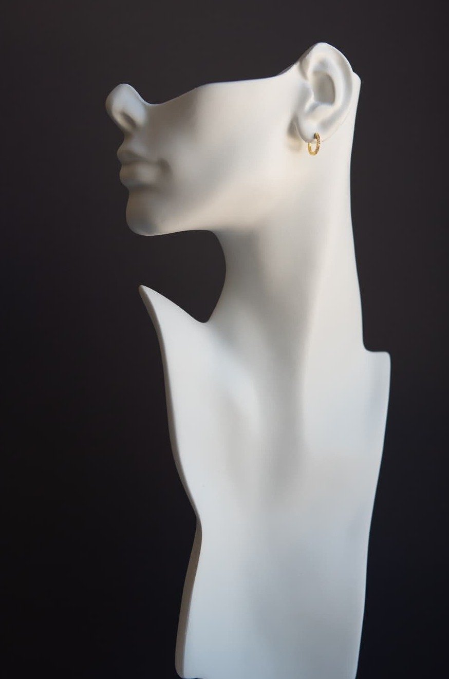 Gold CZ Pavé 925 Sterling Silver Huggie Hoop