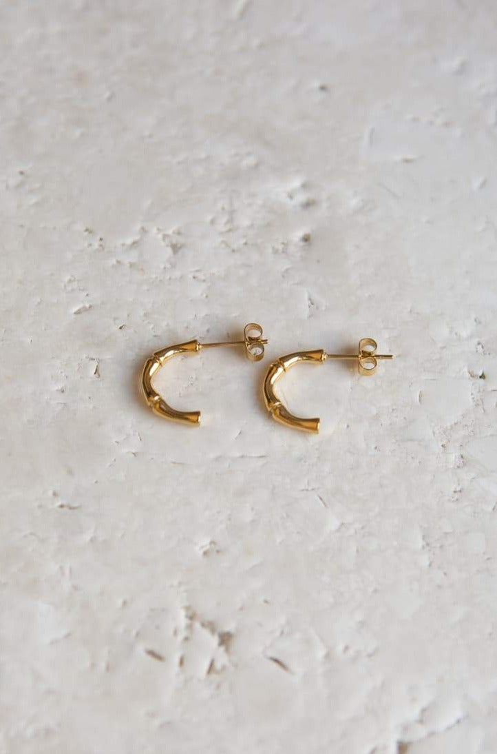 Tiny Gold Bamboo Half Hoop Earrings