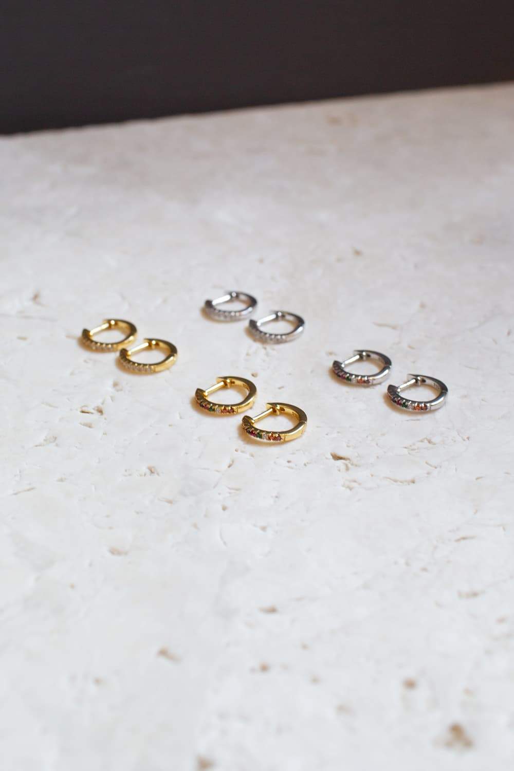 Gold CZ Pavé 925 Sterling Silver Huggie Hoop