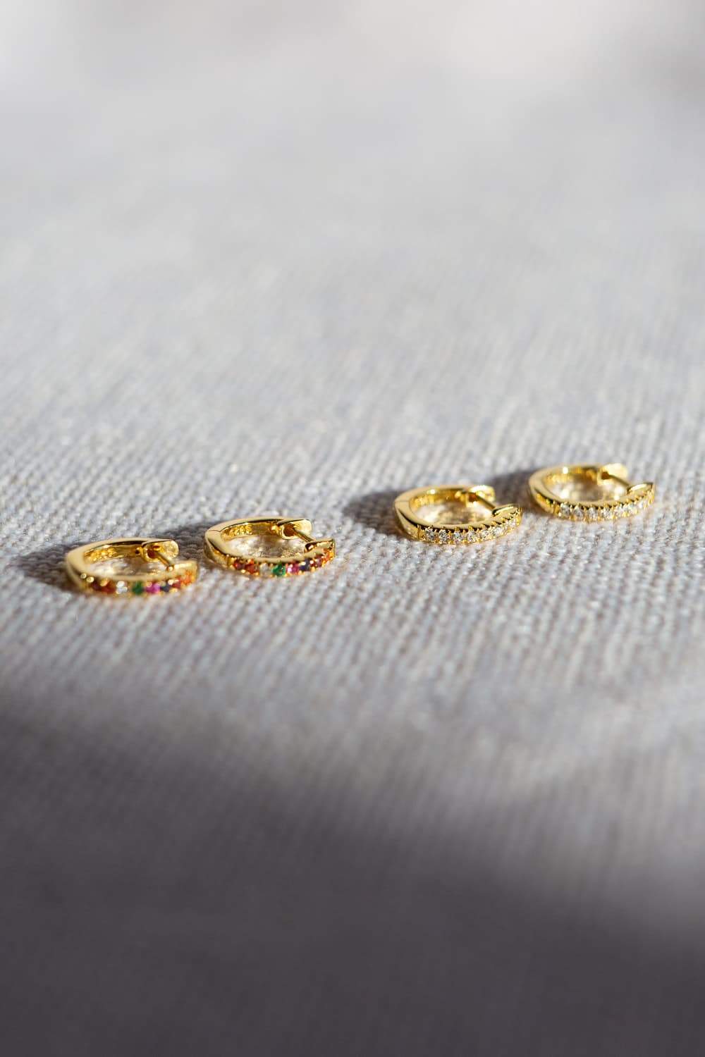 Gold CZ Pavé 925 Sterling Silver Huggie Hoop