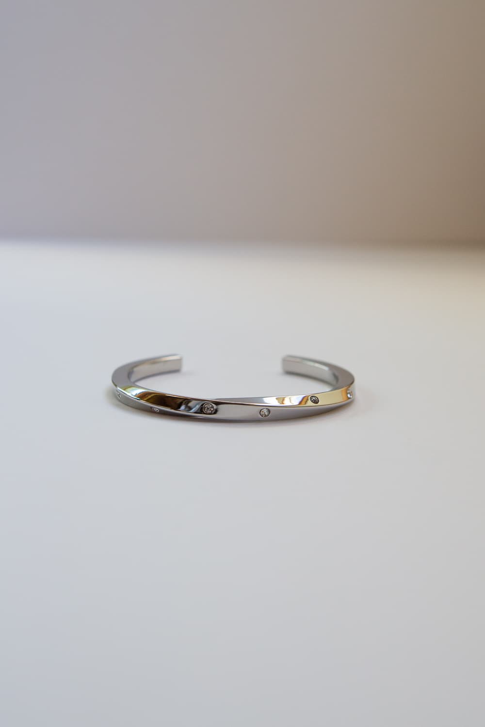 Thick Silver CZ Twist Cuff Bracelet