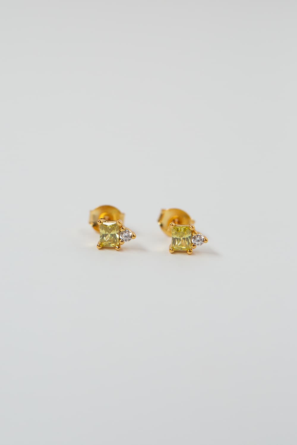 925 Sterling Silver Dainty Apple Green Baguette Diamond Stud Earrings