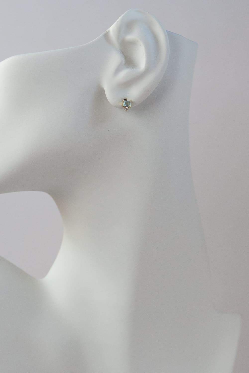 925 Sterling Silver Dainty Aquamarine Baguette Diamond Stud Earrings