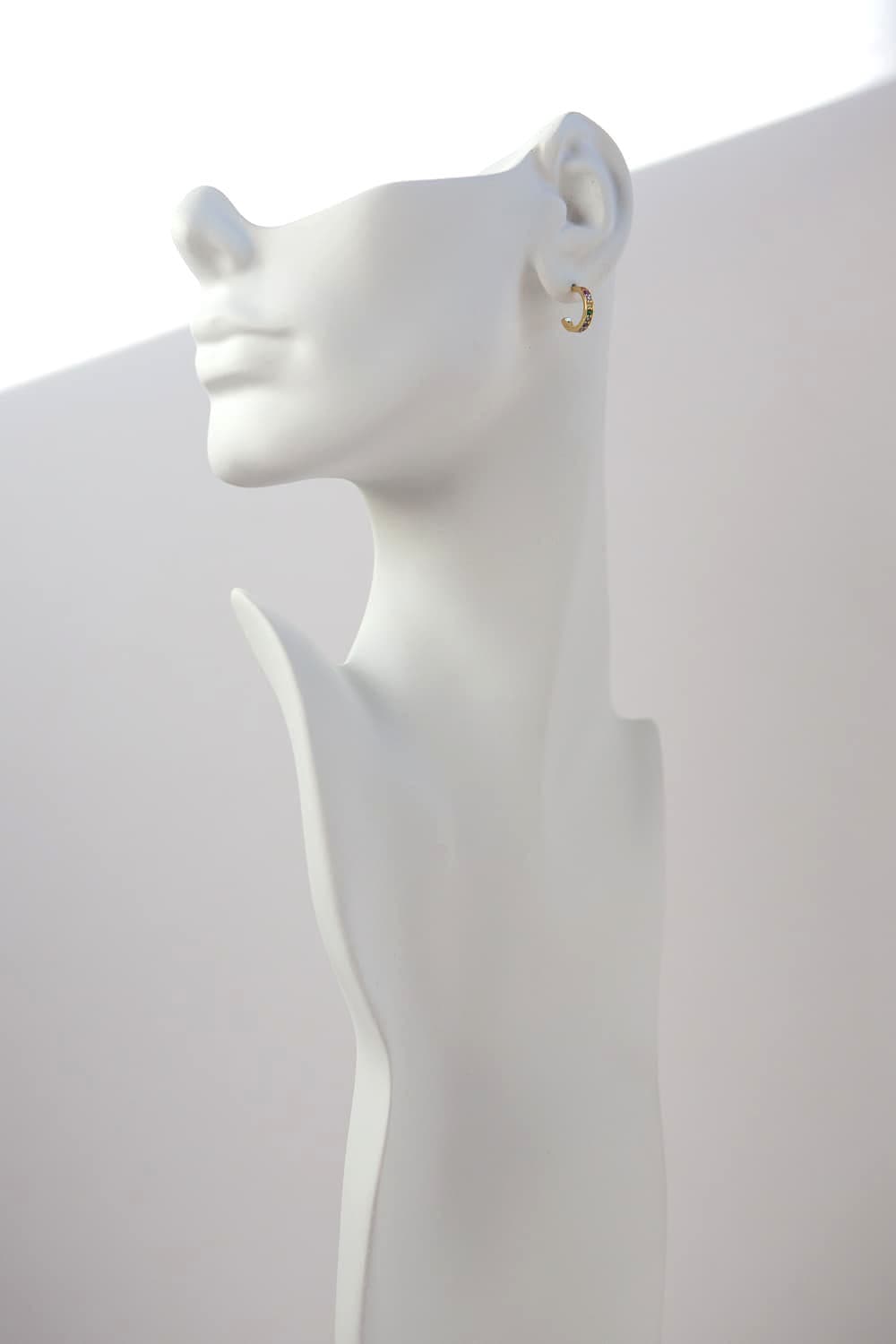 925 Sterling Silver Gold Rainbow CZ Flat Huggie Hoop