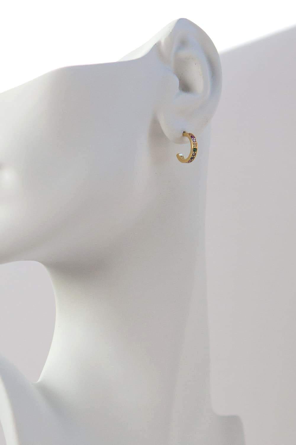 925 Sterling Silver Gold Rainbow CZ Flat Huggie Hoop