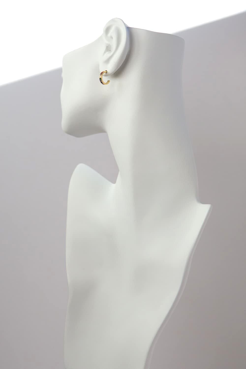 925 Sterling Silver Gold Rainbow CZ Flat Huggie Hoop